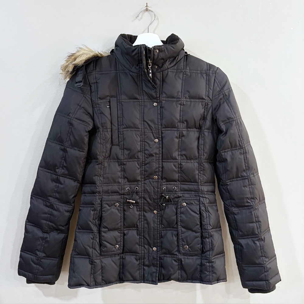 Avanti New York Women XS Black Puffer Jacket Detachable Hood Utility Chic